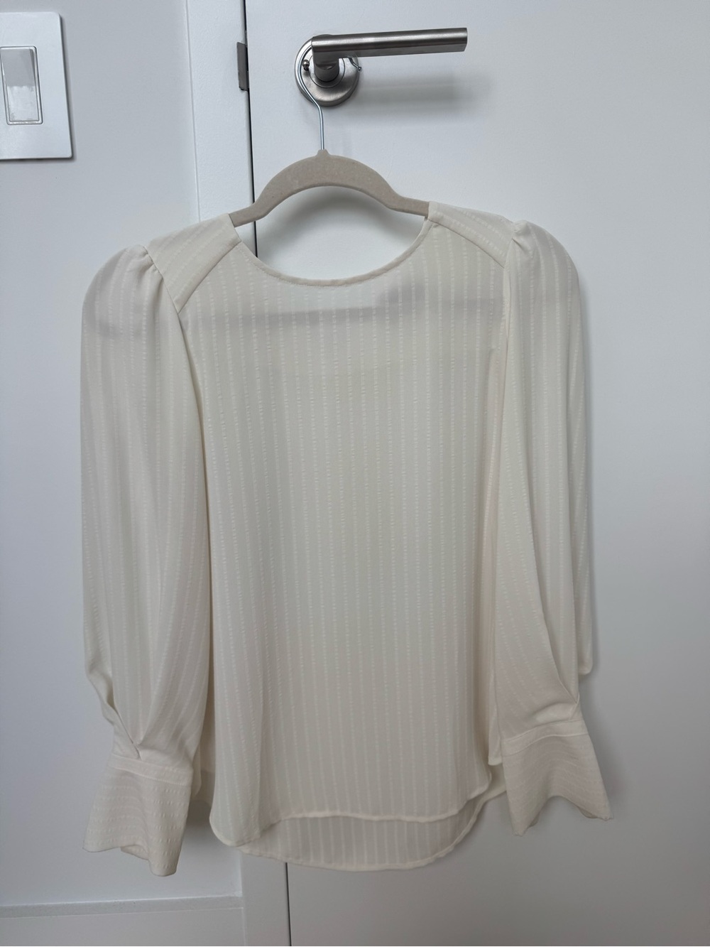 LOFT Cream Long-Sleeve Puff Shoulder Blouse